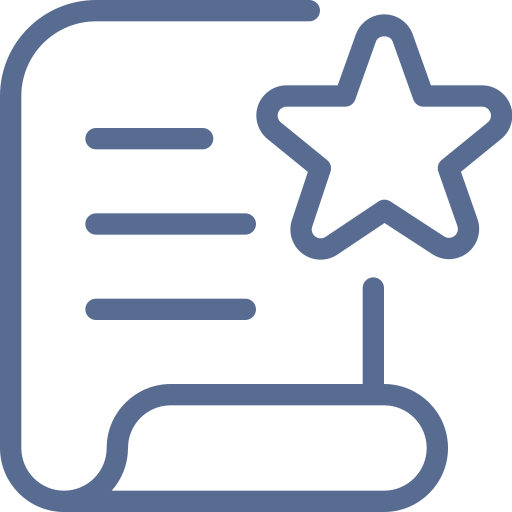 An icon of a single paper with lines on it and a star