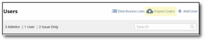 User Title Bar with Import User Button Exposed